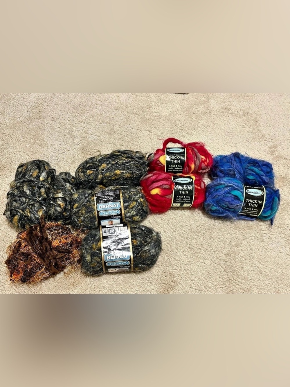 Super Bulky Size 6 Yarn Bundle - 9 Skeins (Bernat Galaxy & Sensations)